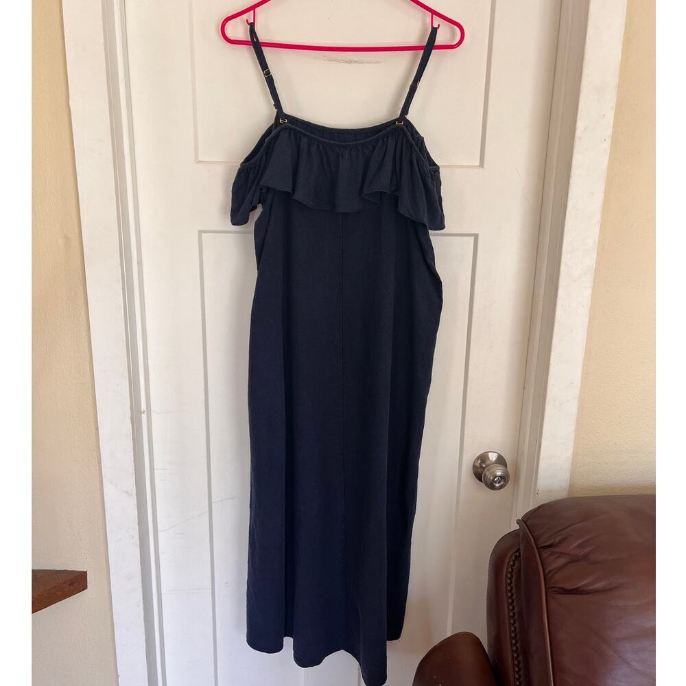 Hatch Maternity Ruffle Off the Shoulder Navy Raw Silk Dress S